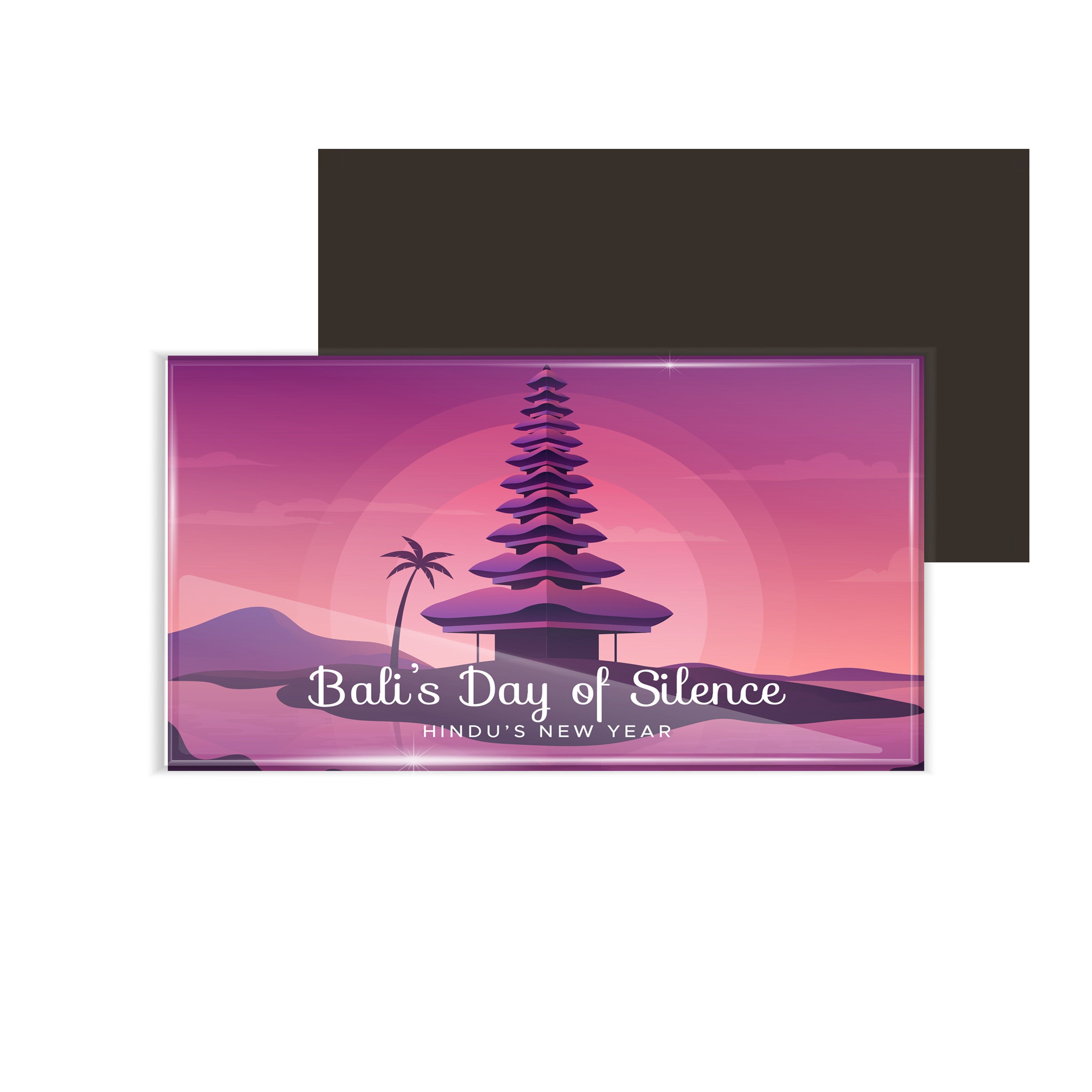 dhcrafts Fridge Magnet Rectangle Acrylic Glass (8.6 x 5.4 cm) Purple Color Travel Bali's Day Of Silence Hindu's New Year Design Pack of 1